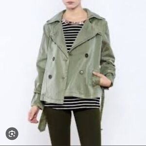 Johnny Was 4 Love and Liberty | Crop Twill Green Trench Coat | Sz XL